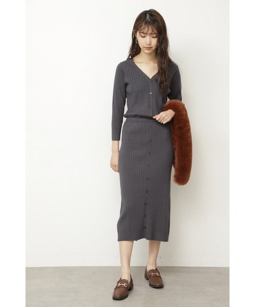 🇯🇵 FREEZE MART ◆ Stretch Rib Front Button Dress