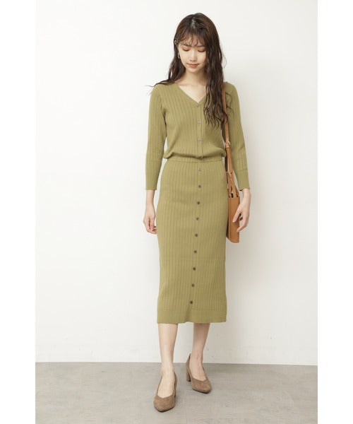 🇯🇵 FREEZE MART ◆ Stretch Rib Front Button Dress