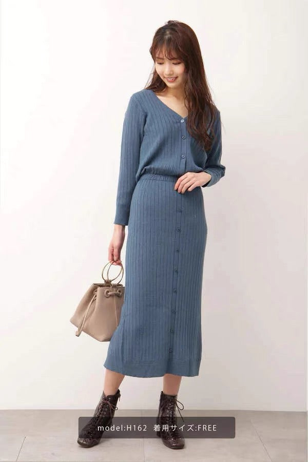 🇯🇵 FREEZE MART ◆ Stretch Rib Front Button Dress